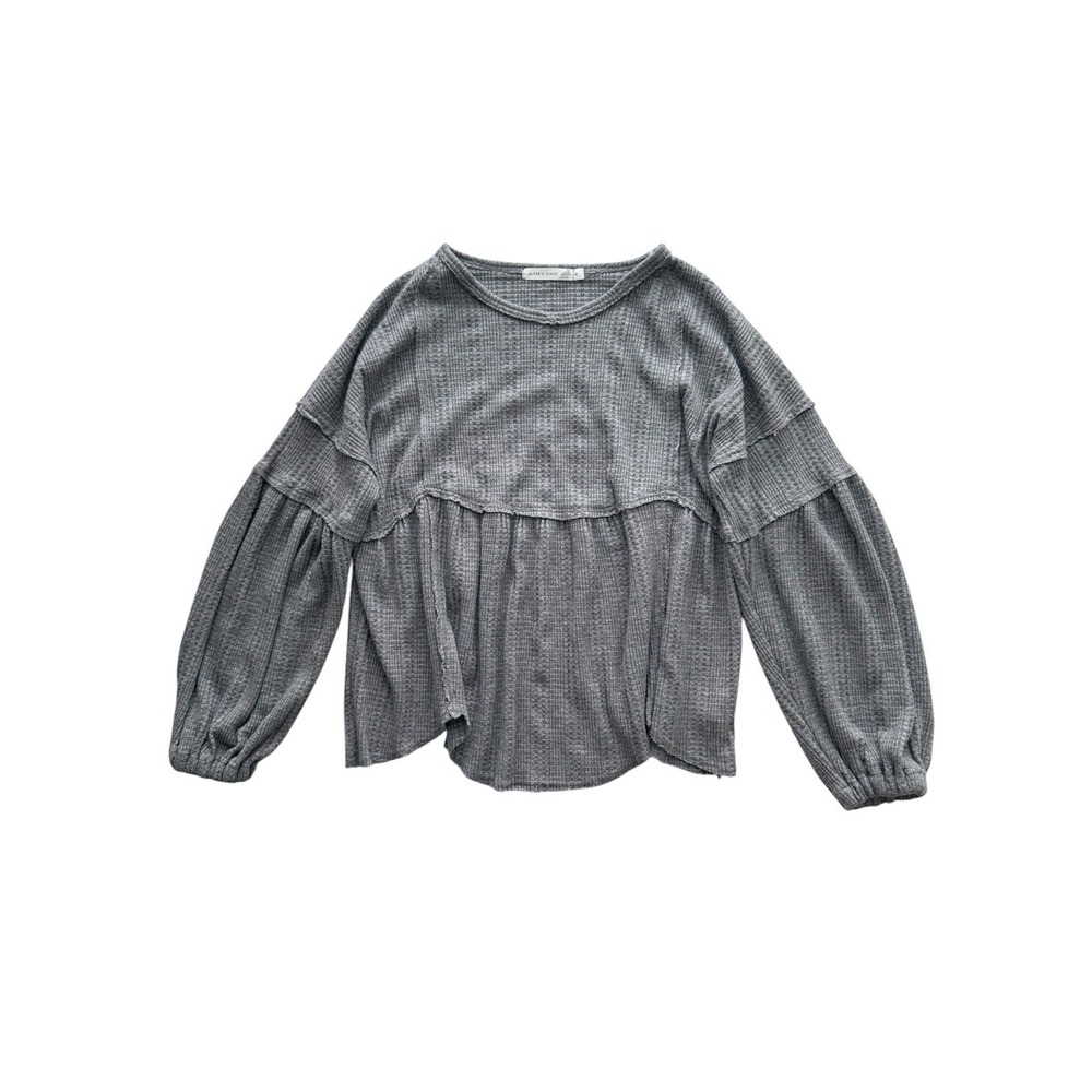 Altard State Balloon Sleeve Thermal Tee Womens Small Oversized‎ Gray Boho Travel